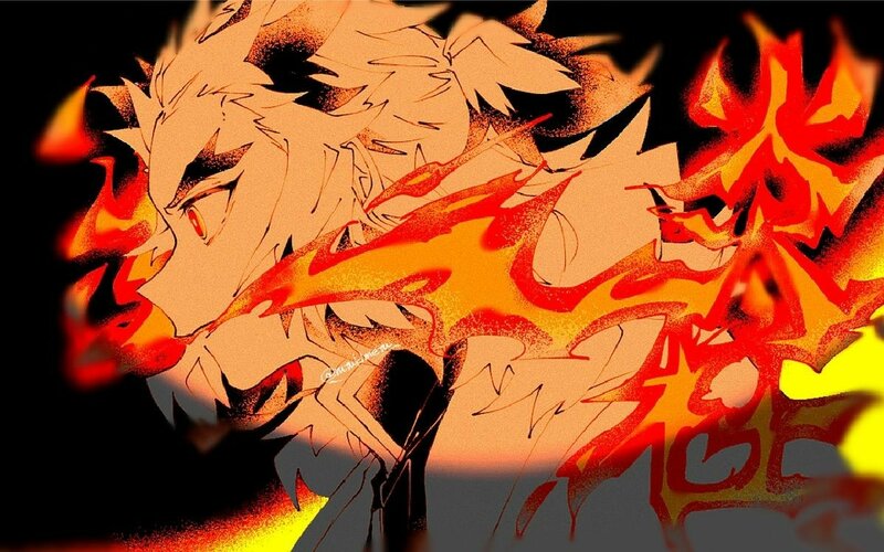 Anime Character with Flames — Red, Dramatic, Manga, Fire
