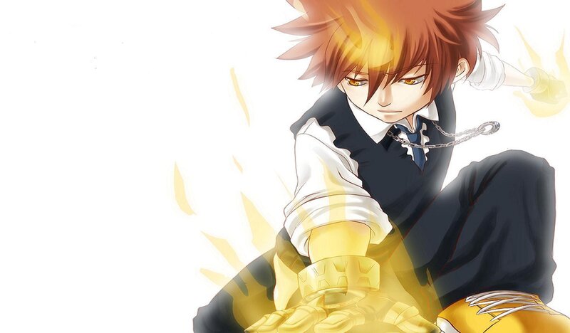 Anime Character with Flames — Yellow, Dramatic, Chains