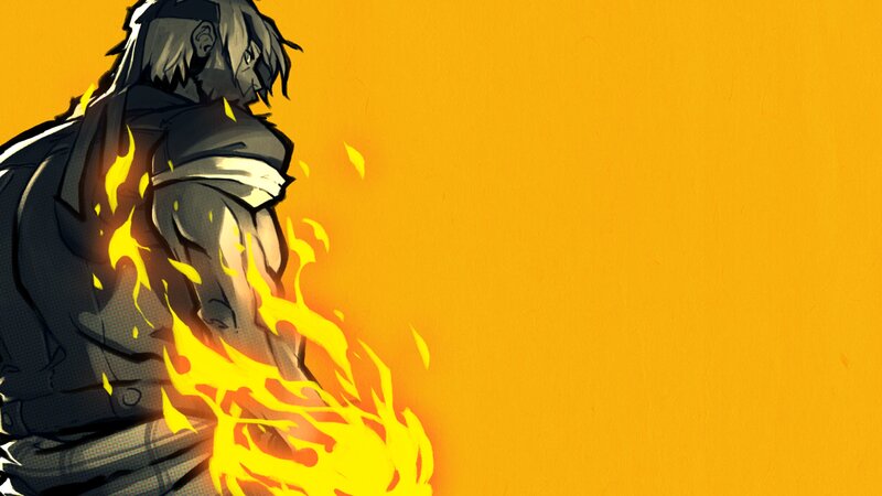 Anime Character with Flames — Yellow, Dramatic, Manga, Back View