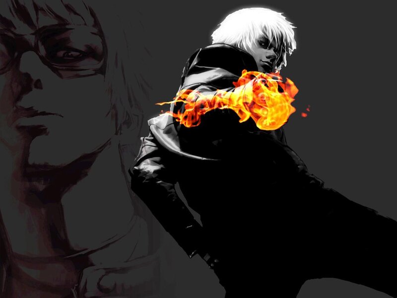 anime character with flaming arm