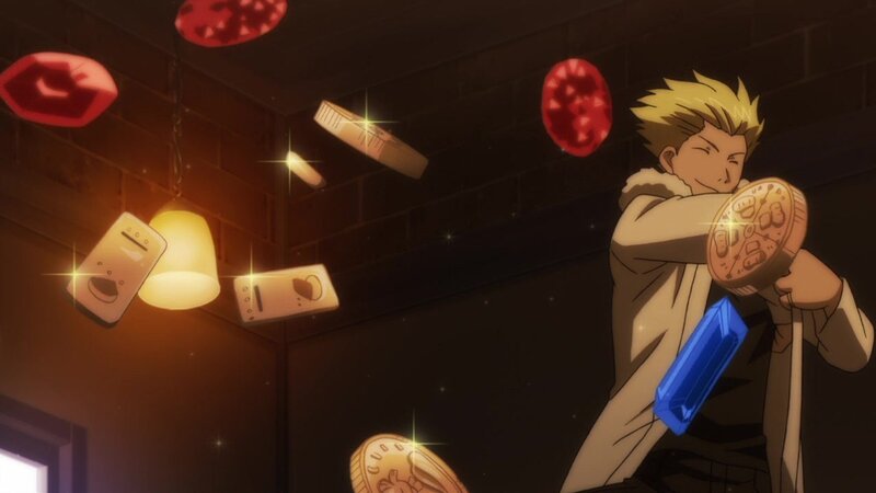 anime character with floating items