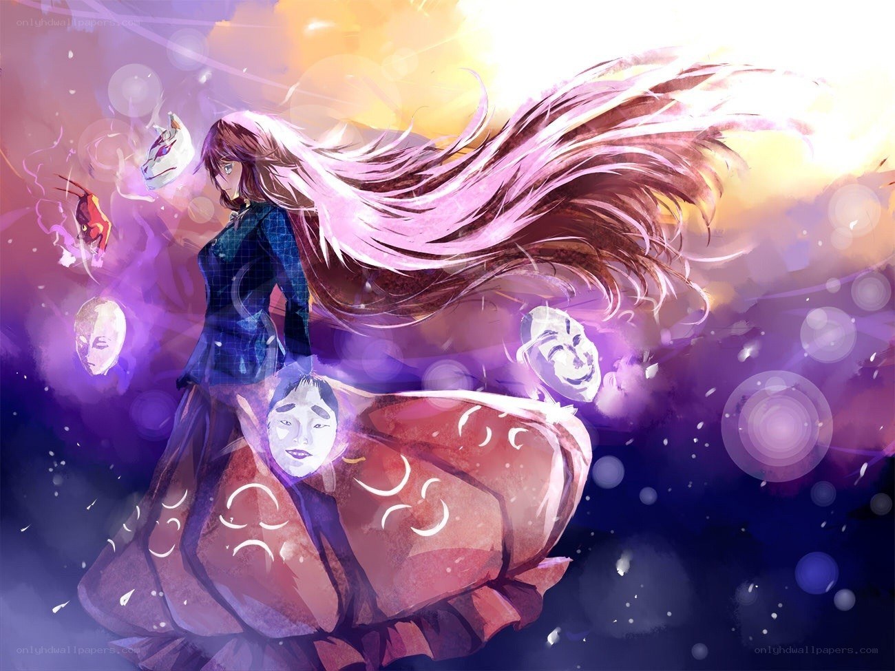 Anime character with floating masks