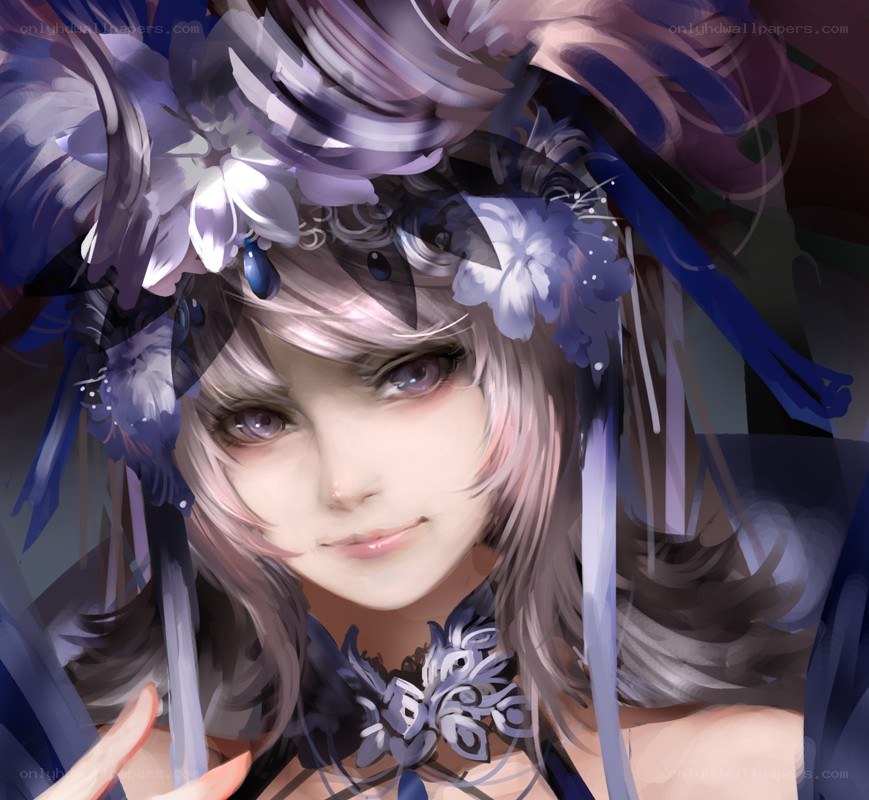 anime character with floral headpiece