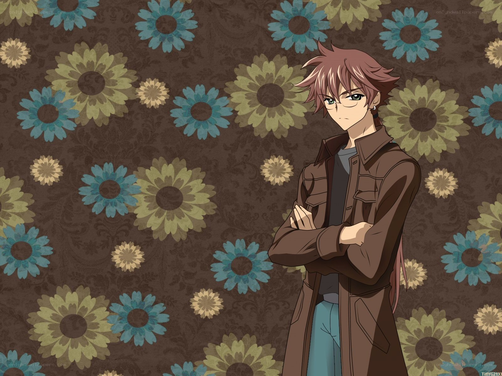 anime character with flower background