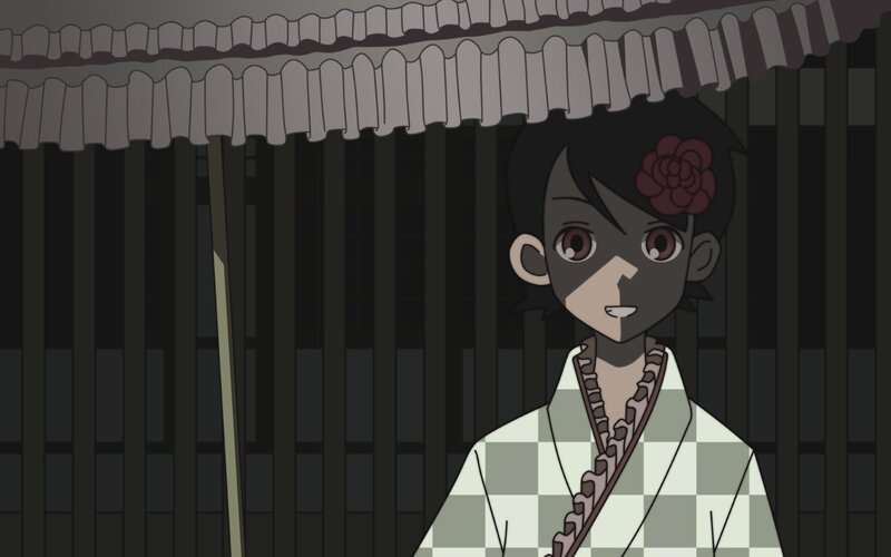 Anime Character with Flower — Black, Dramatic