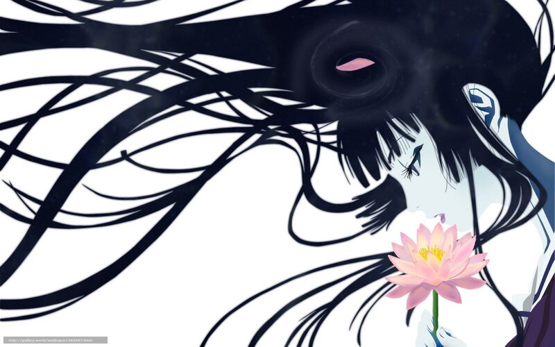 Anime Character with Flower — Black