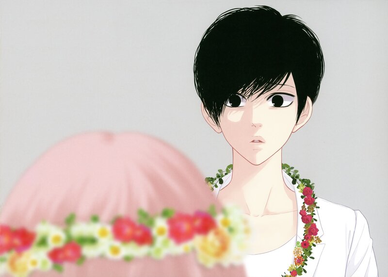 anime character with flower garland