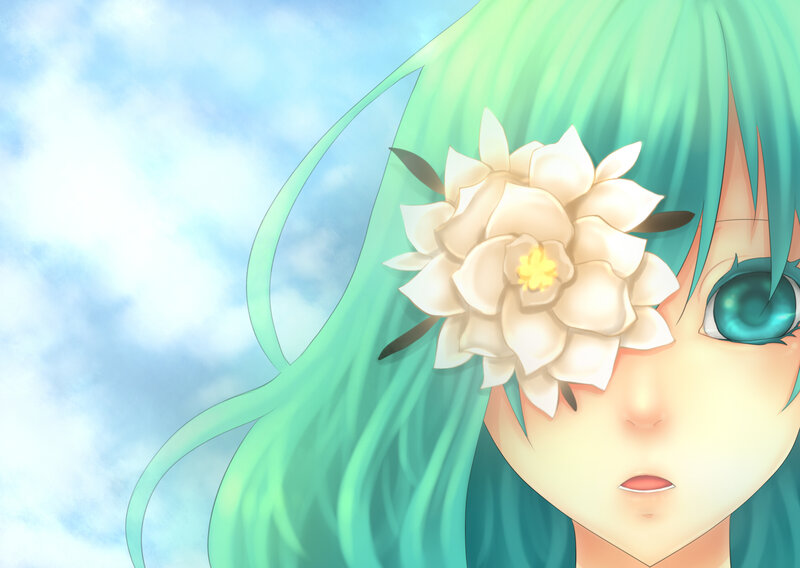 Anime Character with Flower — Green