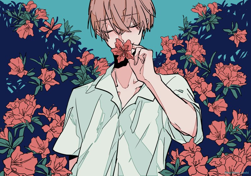 Anime Character with Flower — Teal