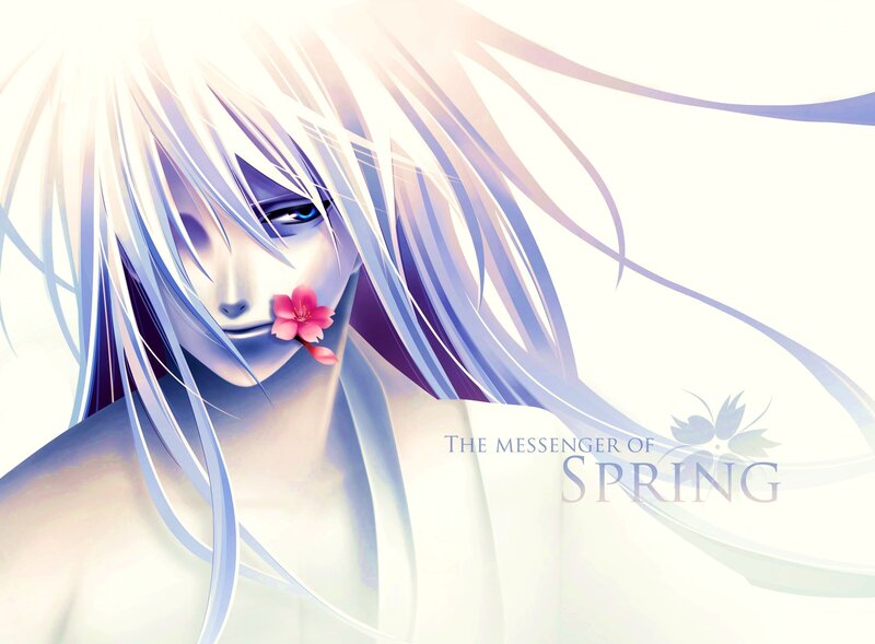 Anime Character with Flower — White, Serene