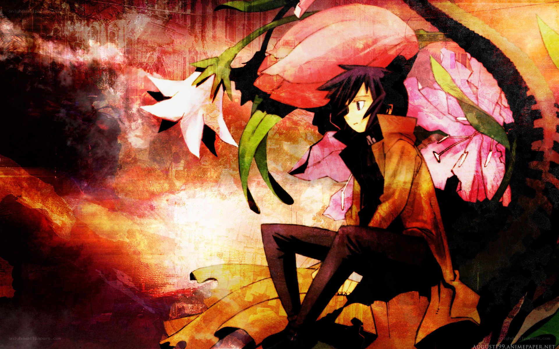 anime character with flowers