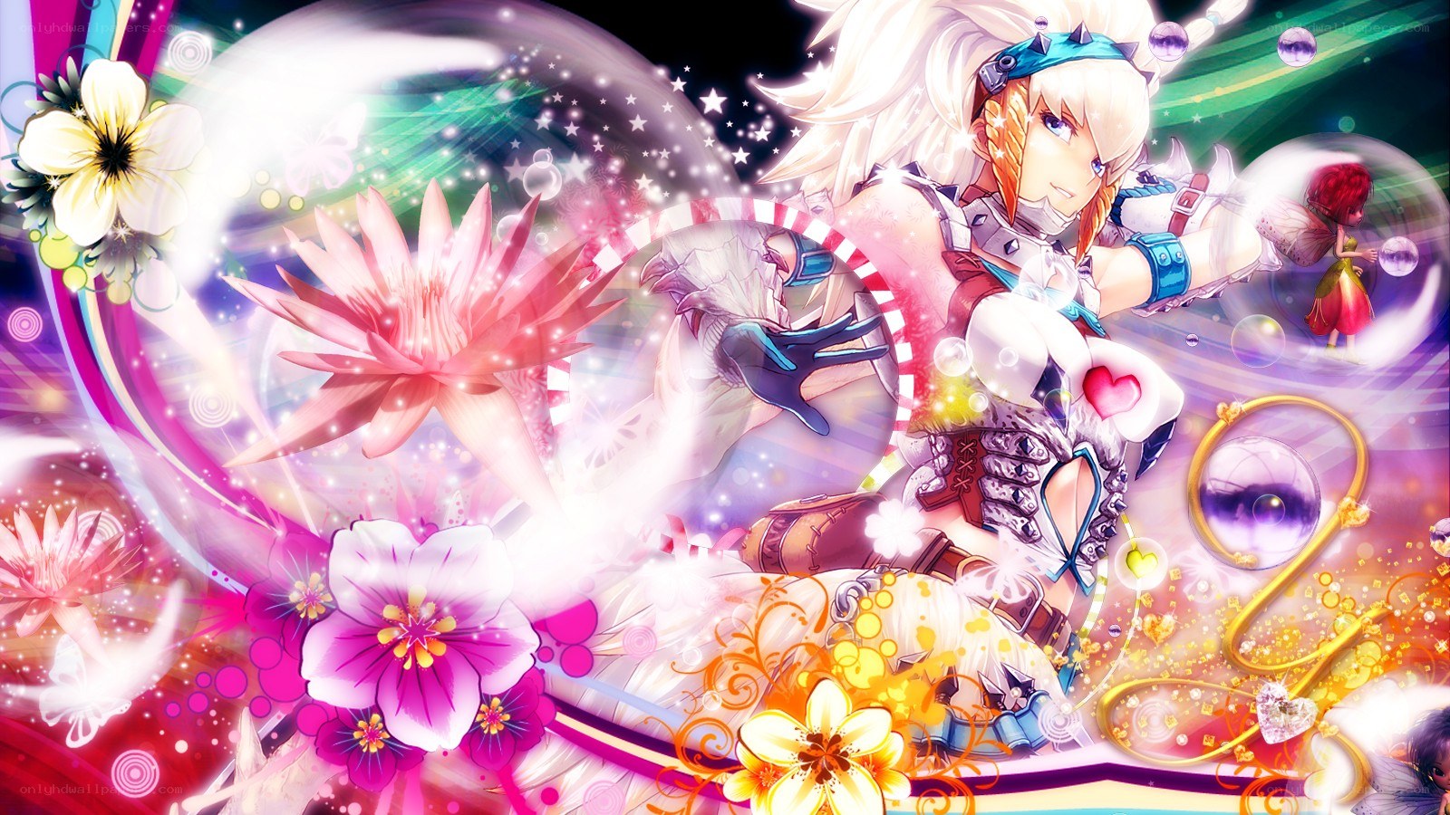 anime character with flowers and magic