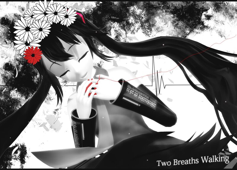 Anime Character with Flowers — Black, Dramatic, Digital Art