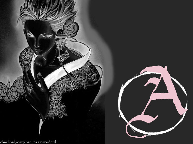 Anime Character with Flowers — Black, Dramatic, Manga, Earring