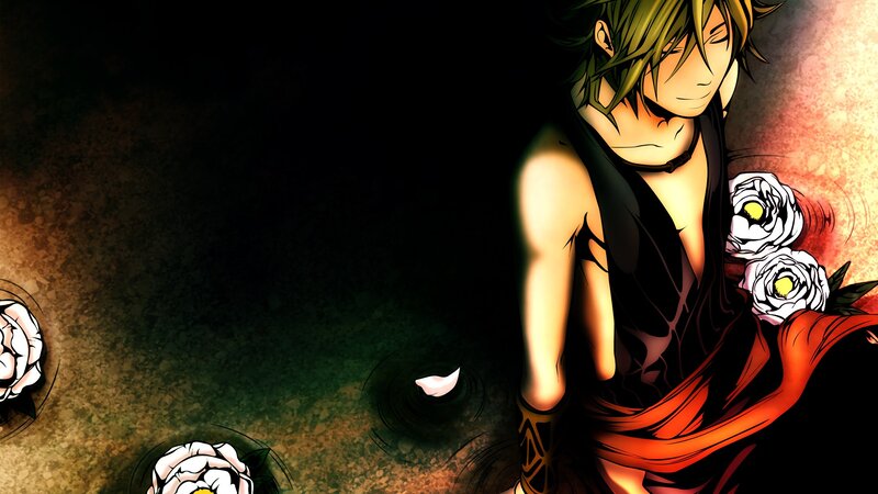 Anime Character with Flowers — Black, Dramatic, Manga, Petals