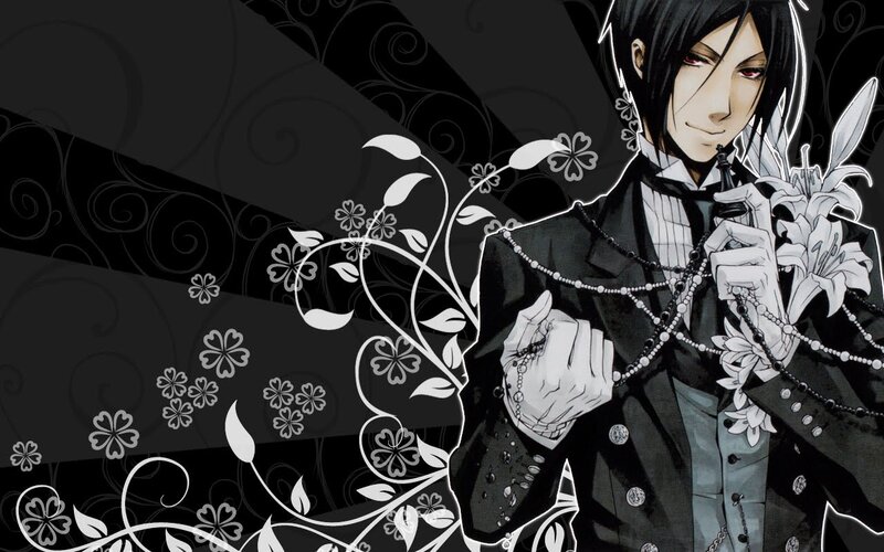 Anime Character with Flowers — Black, Dramatic, Manga, Suit