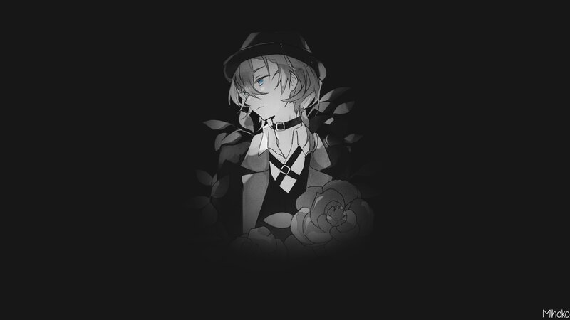 Anime Character with Flowers — Black, Dramatic, Night, Digital Art, Hat
