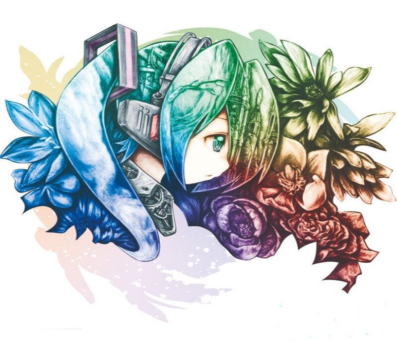 Anime Character with Flowers — Blue