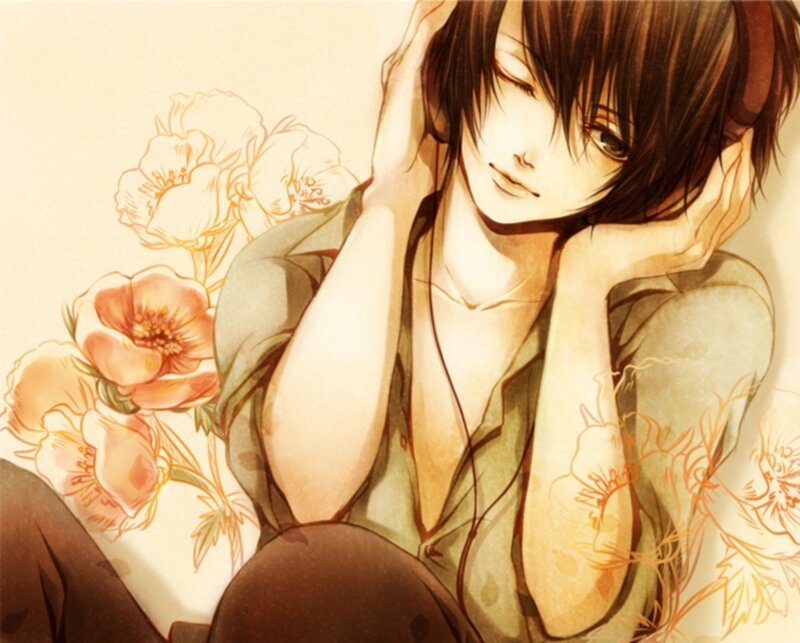Anime Character with Flowers — Brown