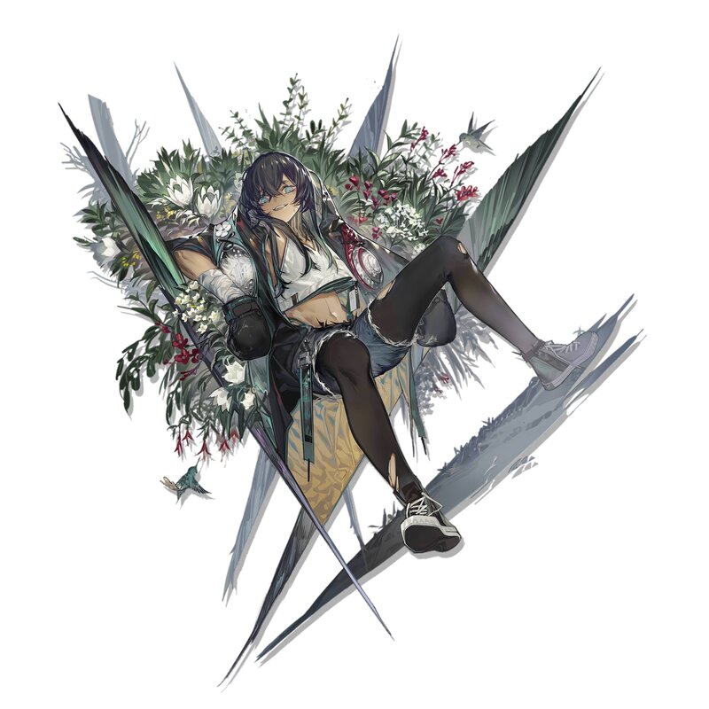 Anime Character with Flowers — Green, Calm