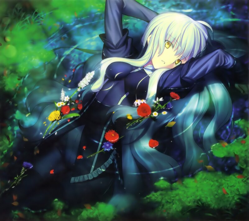 Anime Character with Flowers — Green, Serene, Night