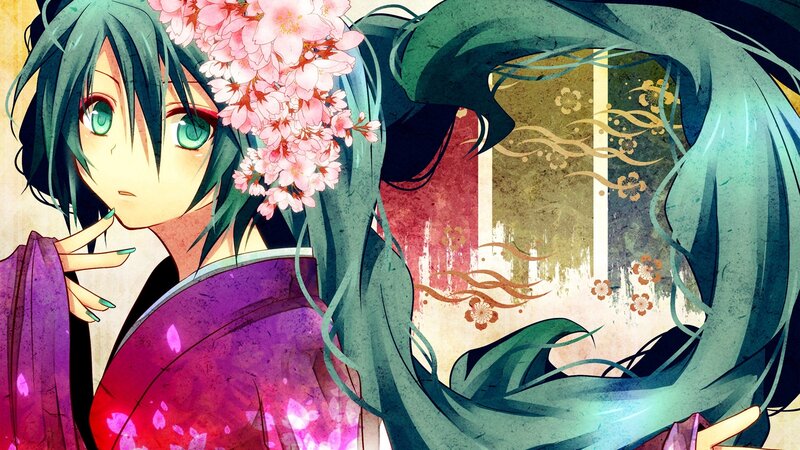 Anime Character with Flowers — Green, Serene, Spring