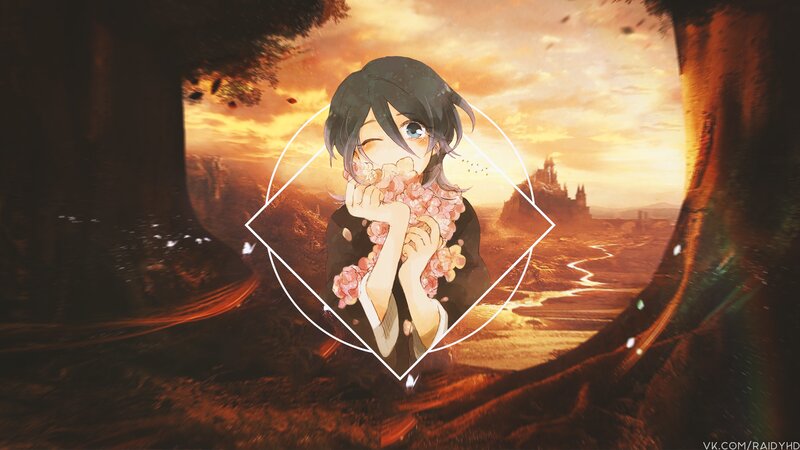 Anime Character with Flowers — Orange, Dramatic