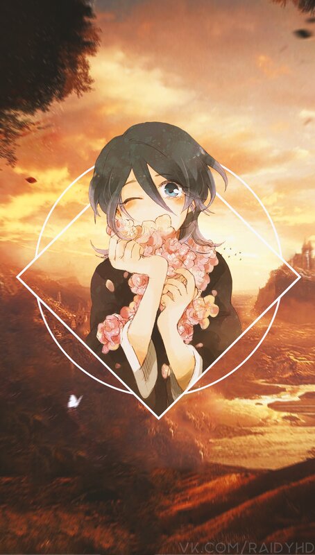 Anime Character with Flowers — Orange