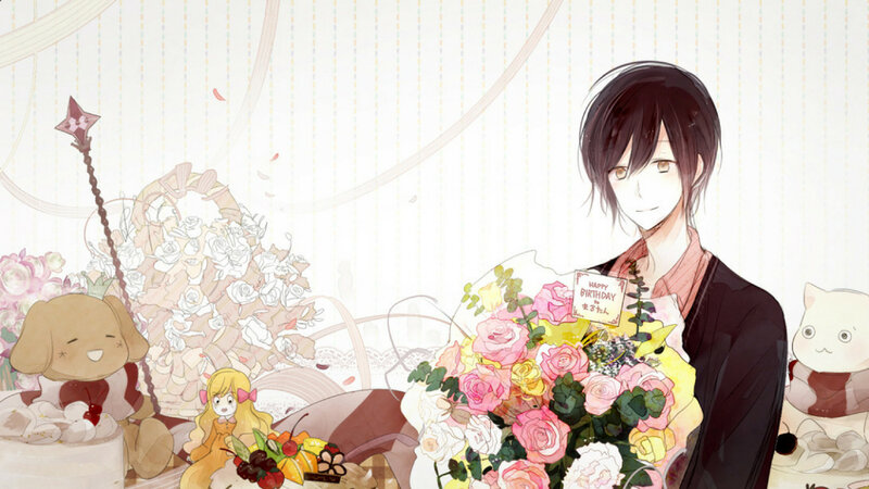 Anime Character with Flowers — Pink, Festive