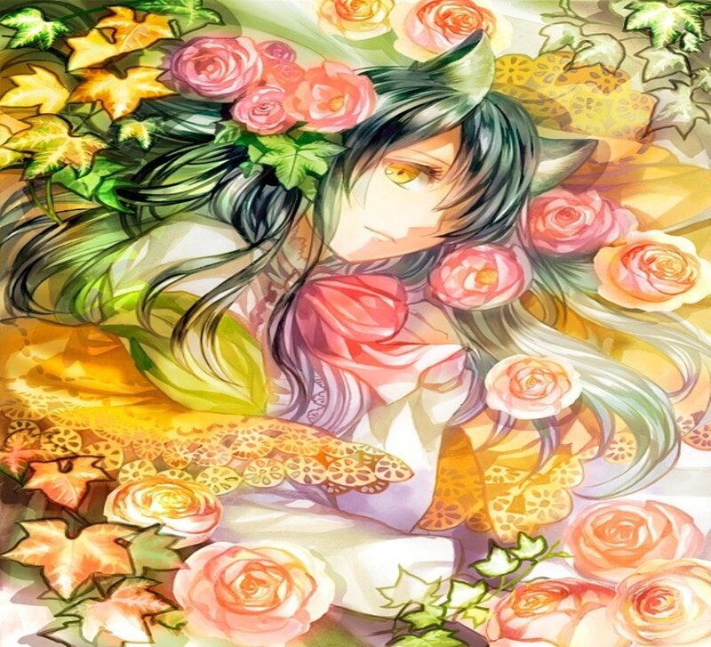 Anime Character with Flowers — Pink, Serene