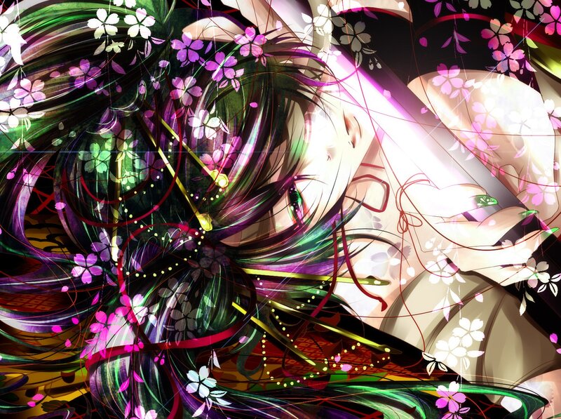 Anime Character with Flowers — Purple, Dreamy, Spring