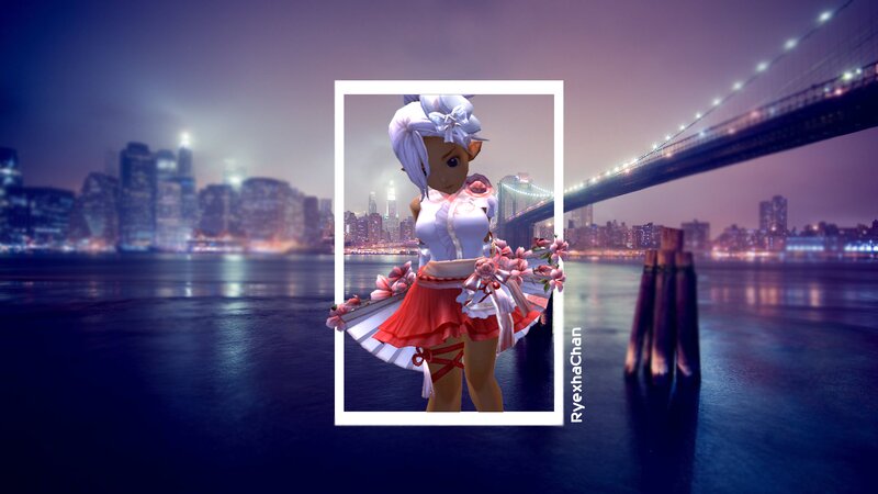 Anime Character with Flowers — Purple, Serene, Night, 3d Render