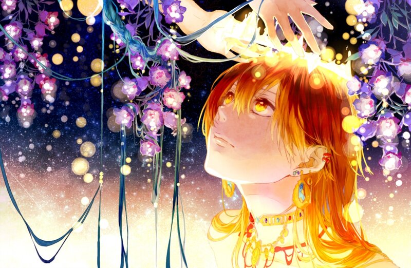 Anime Character with Flowers — Purple, Serene, Night