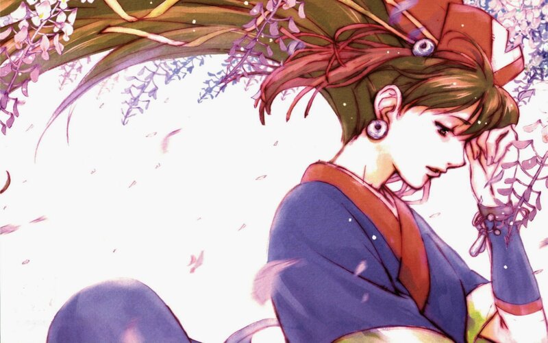 Anime Character with Flowers — Purple, Serene, Spring, Manga
