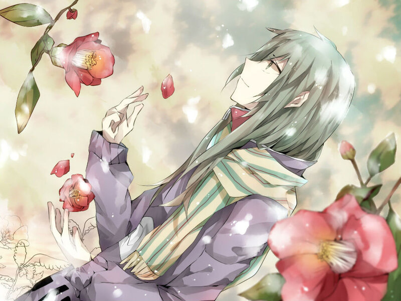 Anime Character with Flowers — Purple, Serene, Spring