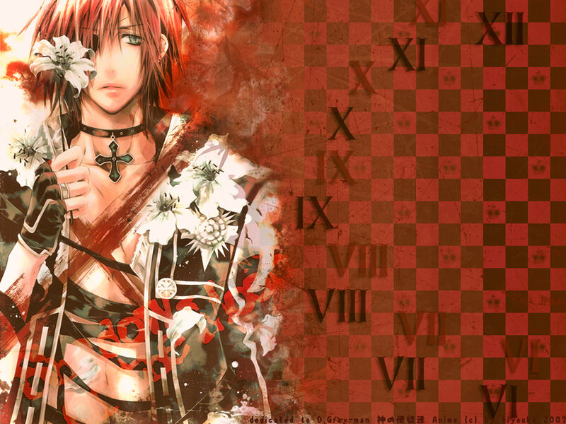 Anime Character with Flowers — Red, Dramatic, Cross Necklace