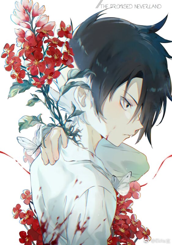 Anime Character with Flowers — Red, Dramatic, Digital Art