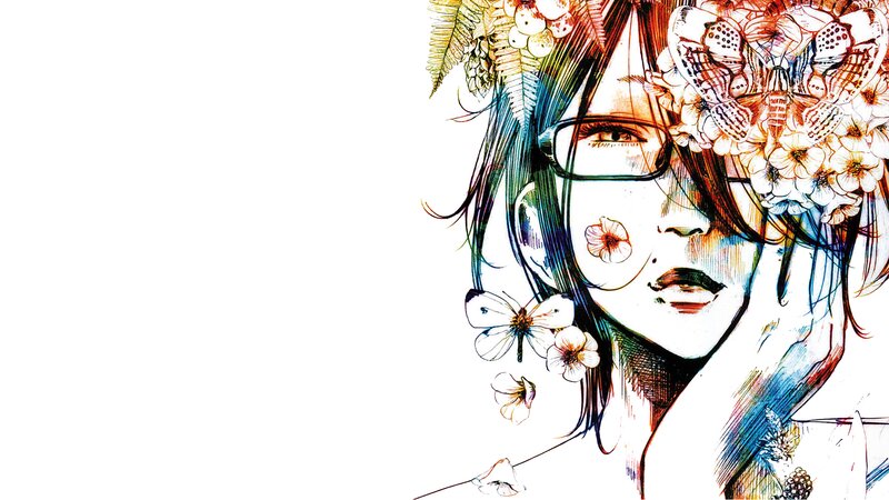 Anime Character with Flowers — White, Dreamy, Manga