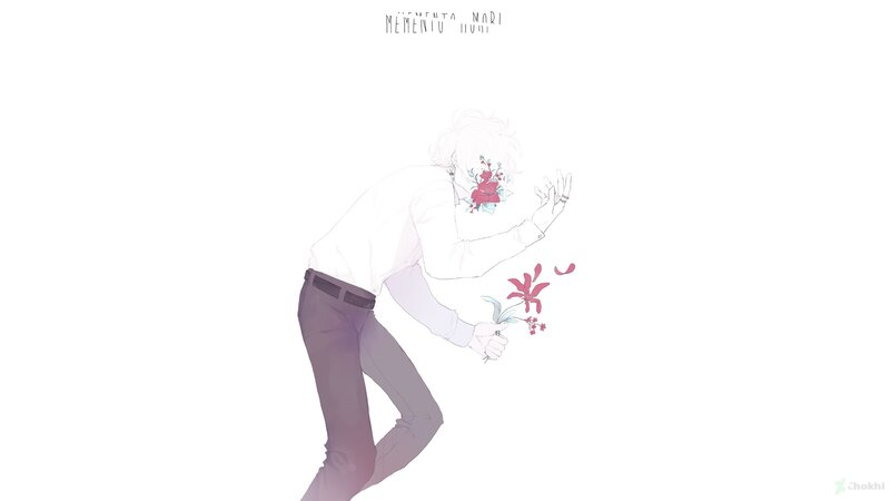 Anime Character with Flowers — White, Melancholic