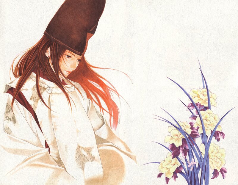 Anime Character with Flowers — White, Serene, Manga
