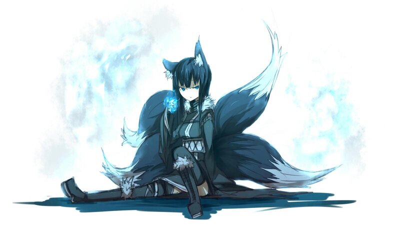 Anime Character with Fox Ears — Black, Dramatic