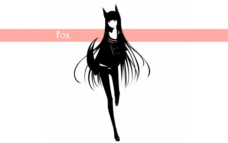 Anime Character with Fox Ears — Black, Minimalist, Digital Art
