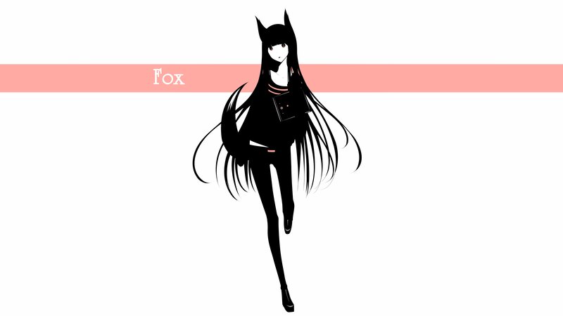 Anime Character with Fox Ears — Black, Minimalist