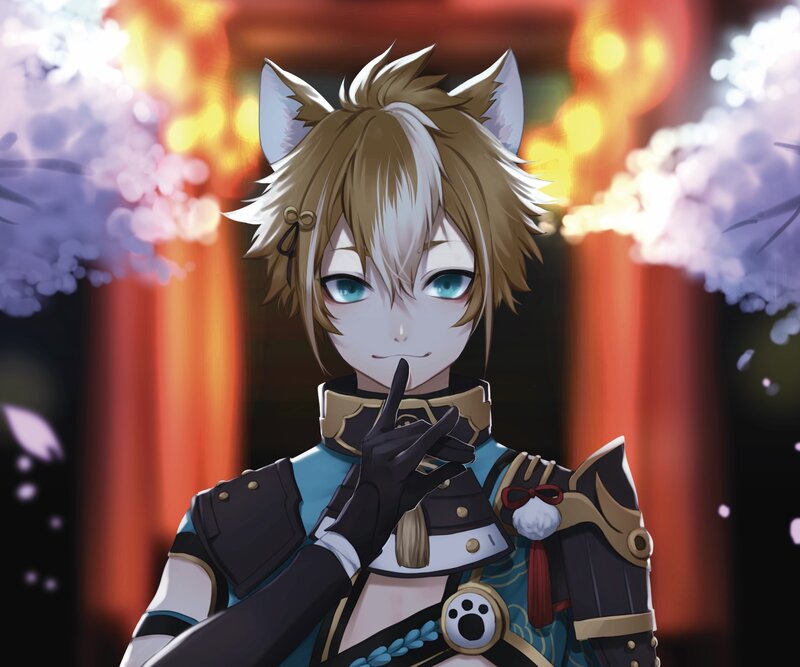 Anime Character with Fox Ears — Blue, Dramatic, Night, Digital Art