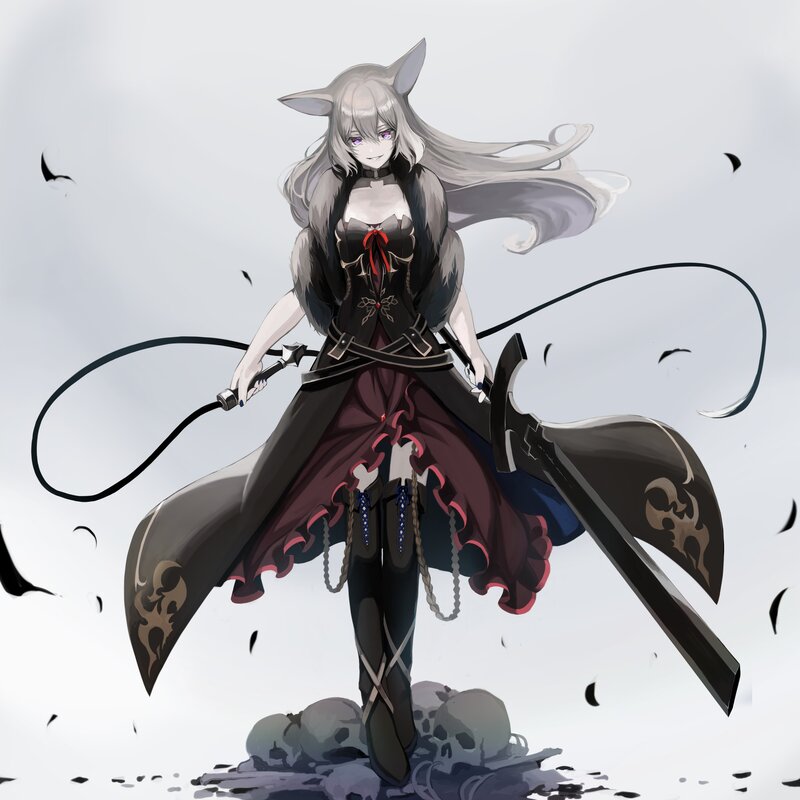 Anime Character with Fox Ears — Gray, Dramatic, Digital Art
