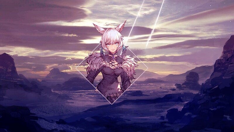 Anime Character with Fox Ears — Purple, Dramatic, Sunset