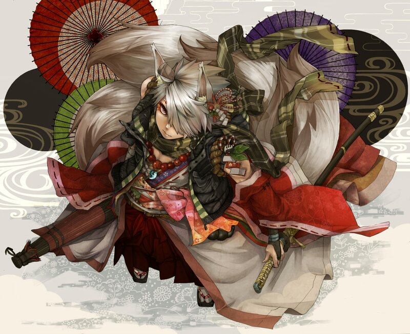 Anime Character with Fox Ears — Red, Dramatic, Digital Art