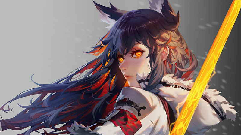 Anime Character with Fox Ears — White, Dramatic, Digital Art, Sword