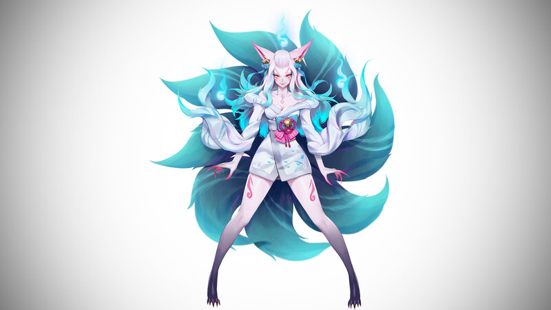 Anime Character with Fox Ears — White, Dramatic, Digital Art
