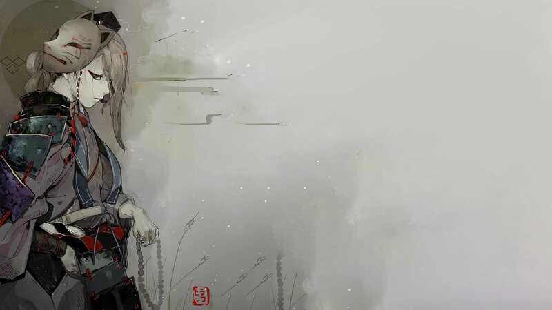 Anime Character with Fox Mask — Gray